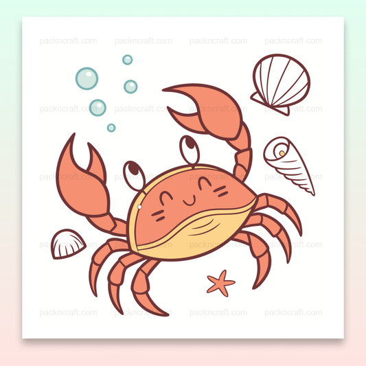 Illustration de crabe joyeux en style pastel, parfaite pour projets créatifs et déco.