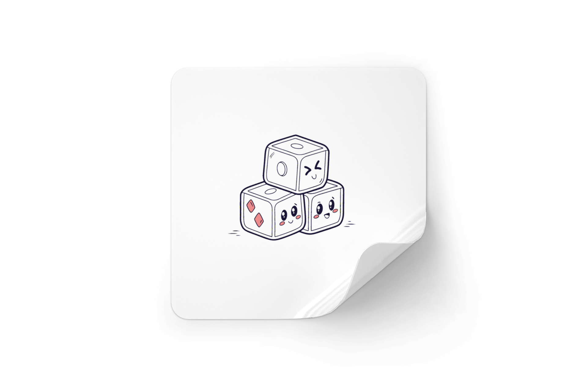 Sticker avec des dés mignons empilés riants style kawaii pour une ambiance ludique