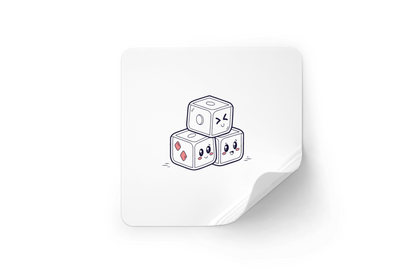 Sticker avec des dés mignons empilés riants style kawaii pour une ambiance ludique