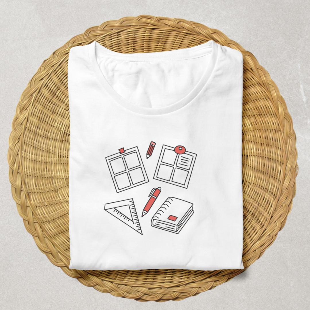 Graphisme créatif style doodle sur un t-shirt scolaire innovant et décontracté