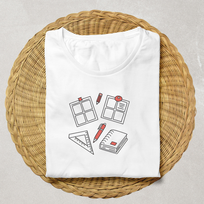 Graphisme créatif style doodle sur un t-shirt scolaire innovant et décontracté