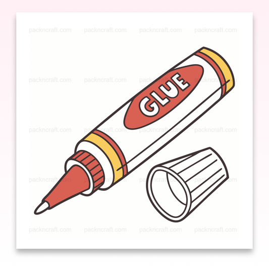 Tube de colle dévissé en illustration SVG dessinée pour projets créatifs et éducatifs.