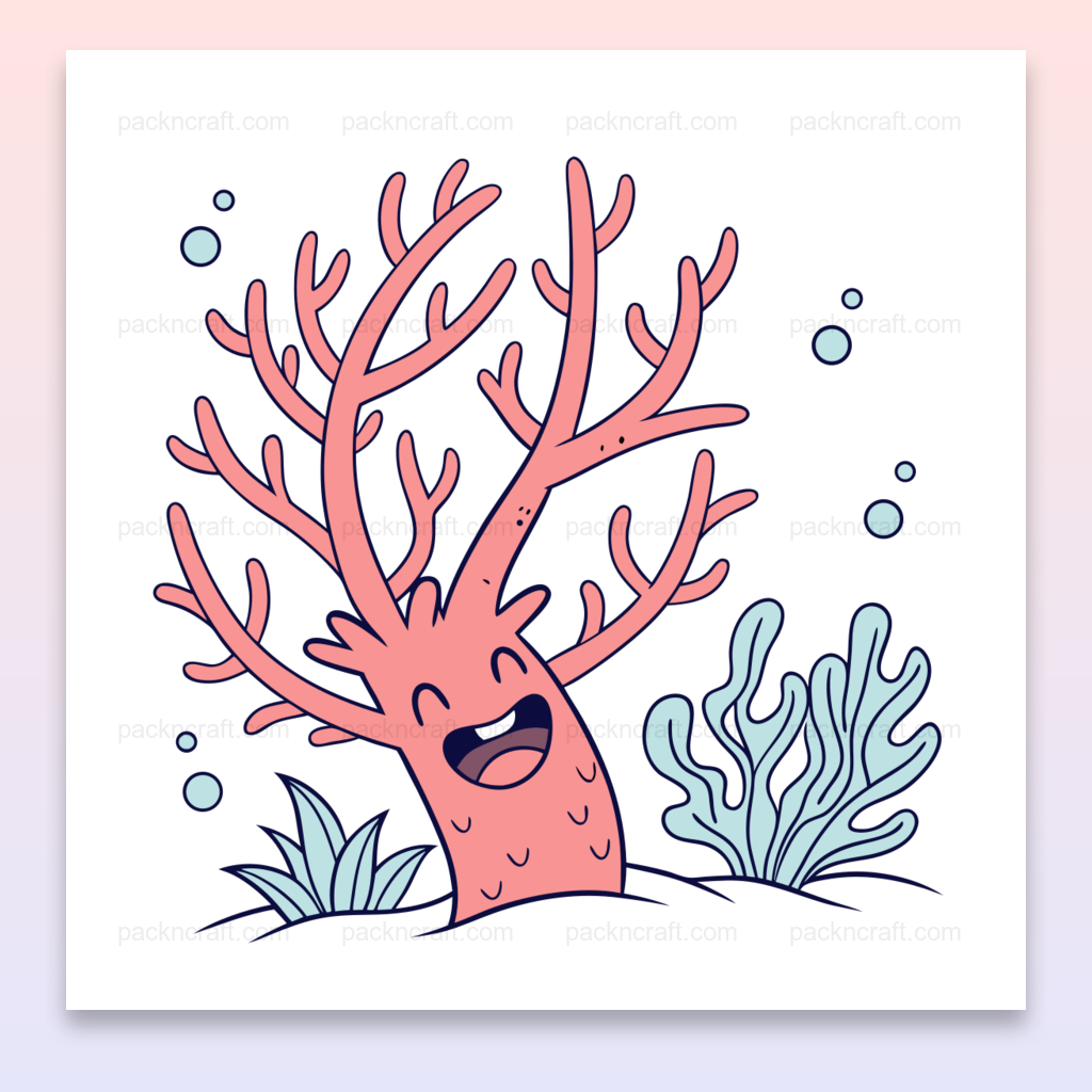 Illustration cartoon de corail joyeux dans un style SVG vectoriel, idéale pour décorations marines et éducatives.