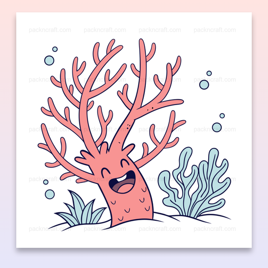 Illustration cartoon de corail joyeux dans un style SVG vectoriel, idéale pour décorations marines et éducatives.
