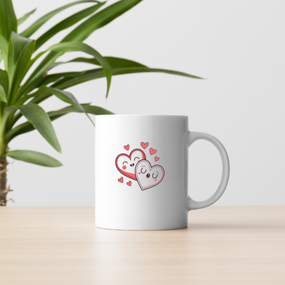 Motif cœur amoureux sur mug, idéal pour cadeau personnalisé.