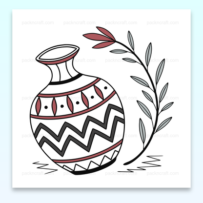 Illustration de vase ethnique en style doodle avec plante, fichier numérique pour déco et projets artistiques