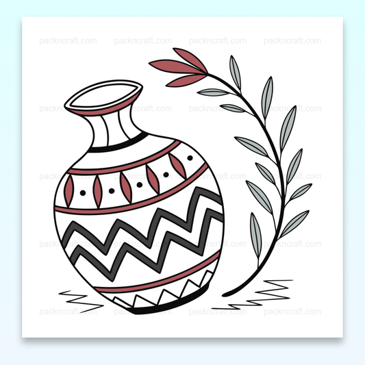 Illustration de vase ethnique en style doodle avec plante, fichier numérique pour déco et projets artistiques