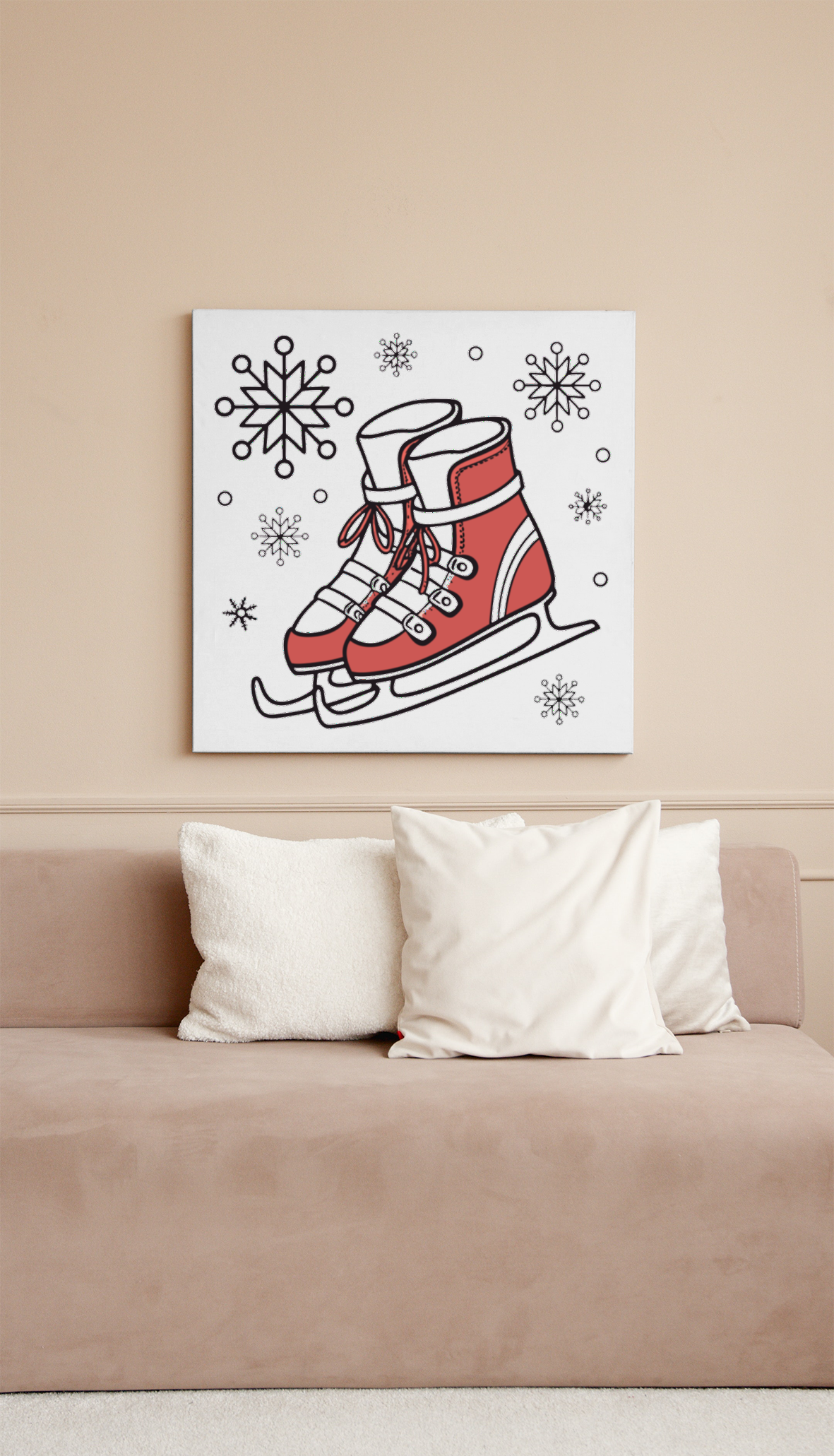 Cadre présentant des patins stylisés dans un design minimaliste hivernal enchanté