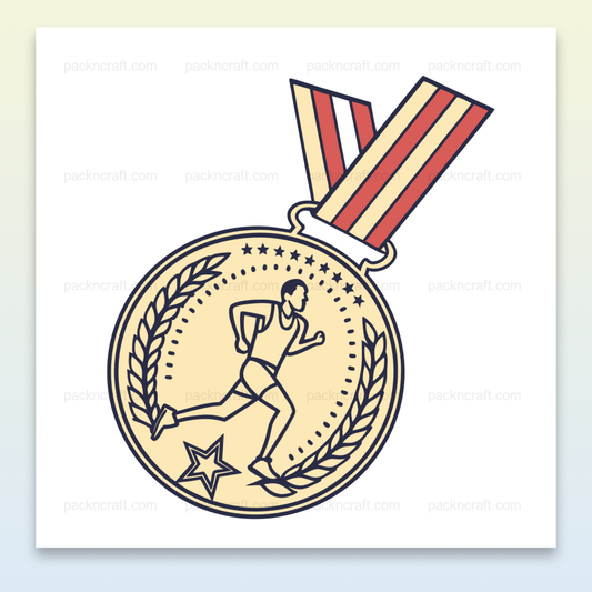 Illustration d'un médaillon de coureur triomphant en style vintage, parfait pour projets sportifs et éducatifs.
