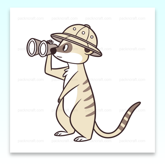 Illustration de suricate explorateur avec jumelles, fichier numérique pour projets créatifs.