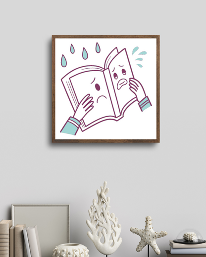 Cadre décoratif avec dessin stylisé d'un livre sous la pluie ambiance éducative