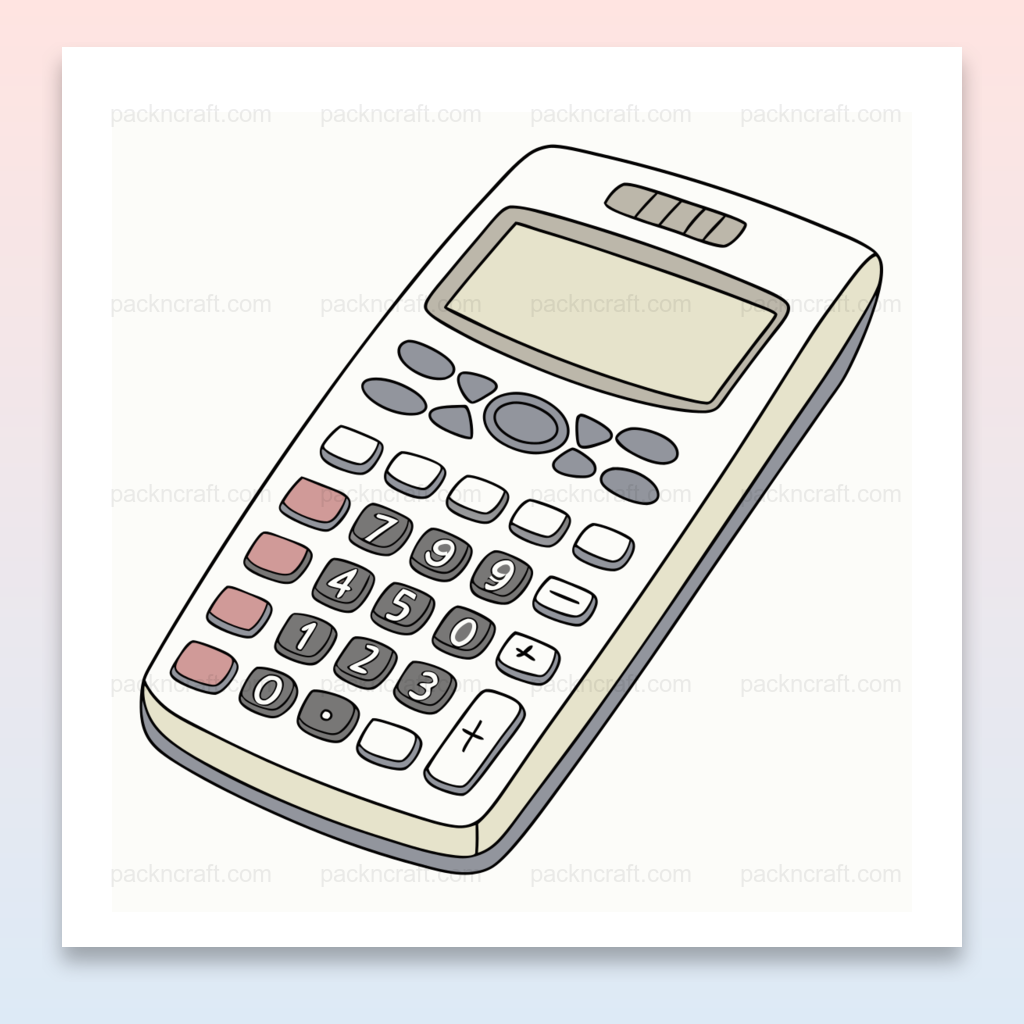Illustration numérique de calculatrice vintage en style pastel, parfaite pour projets éducatifs.