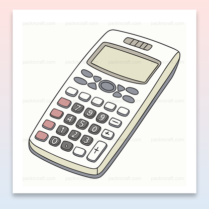 Illustration numérique de calculatrice vintage en style pastel, parfaite pour projets éducatifs.