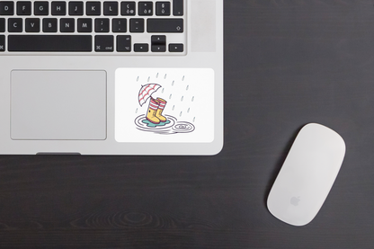 Sticker orné de bottes de pluie et parapluie style doodle parfait pour une journée pluvieuse
