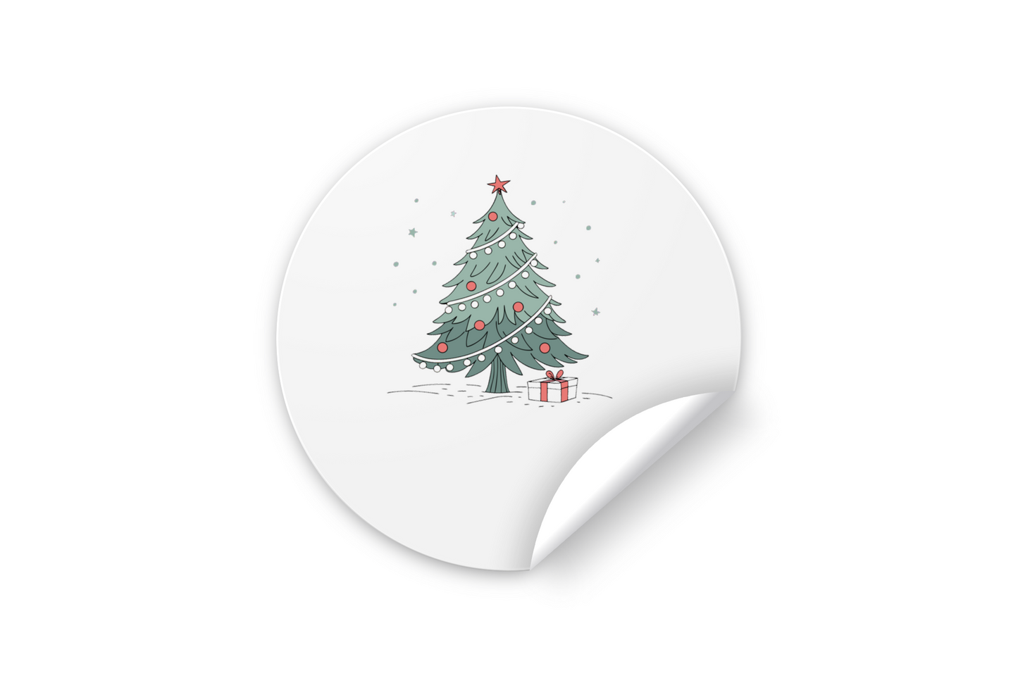 Sticker festif doux avec un sapin enchanté et cadeau