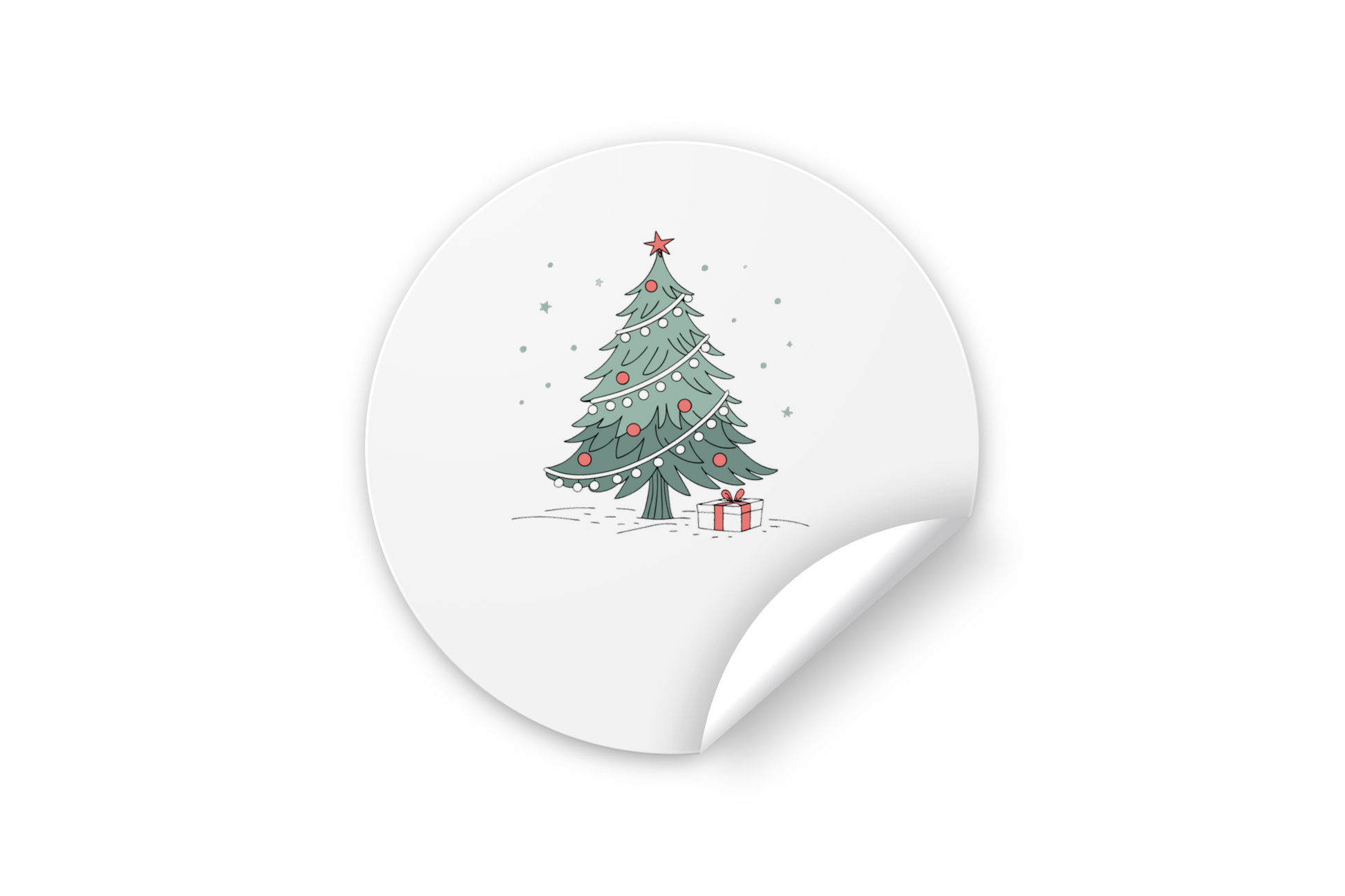 Sticker festif doux avec un sapin enchanté et cadeau