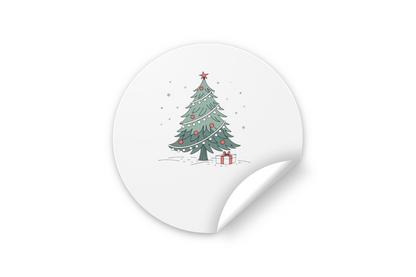 Sticker festif doux avec un sapin enchanté et cadeau