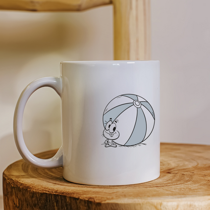 Mug décoré d'un personnage joyeux et kawaii tenant un ballon coloré