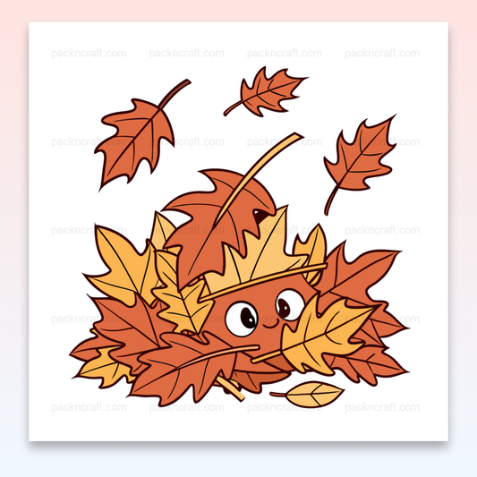 Illustration d'un écureuil caché sous des feuilles d'automne en style vectoriel, idéale pour DIY et décoration saisonnière.
