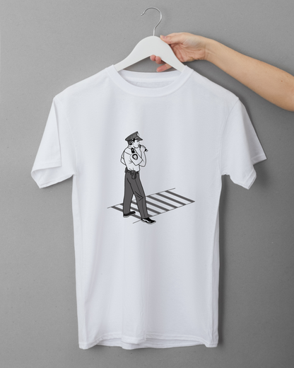 Policier au Sifflet | SVG Élégant Noir & Blanc | Traversée Sûre