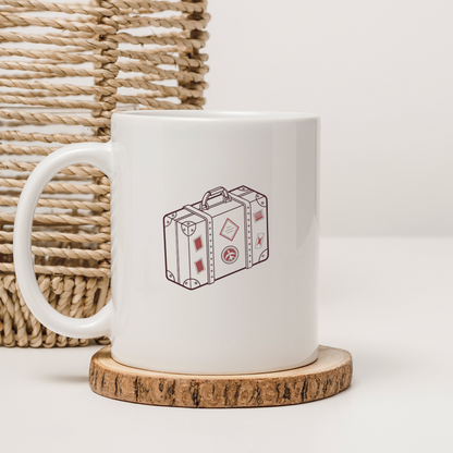 Mug au design vintage avec valise aventure prête pour le voyage