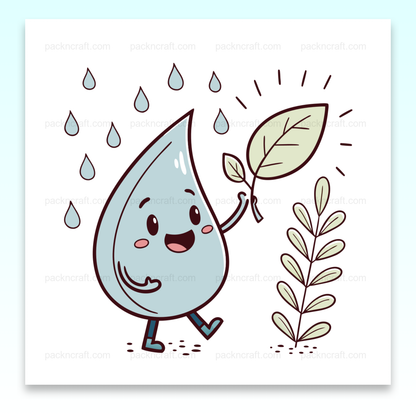 Goutte d'eau souriante avec feuille pour projets DIY et papeterie
