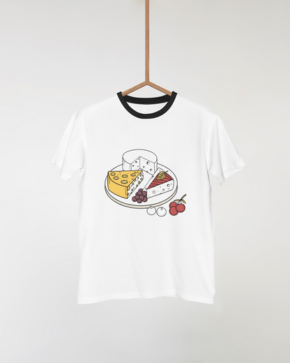 T-shirt avec illustration gourmande de plateau de fromages style doodle