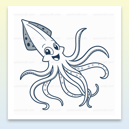 Calmar heureux en style doodle, idéal pour projets marins et éducatifs.