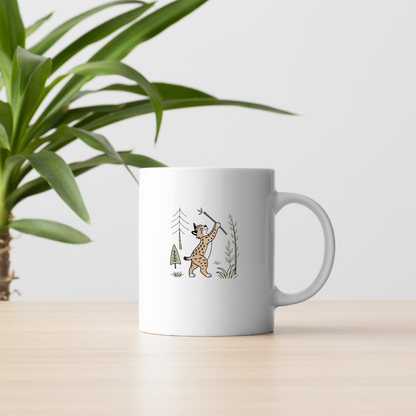Mug avec scène animalière de lynx joueur en forêt style naturel