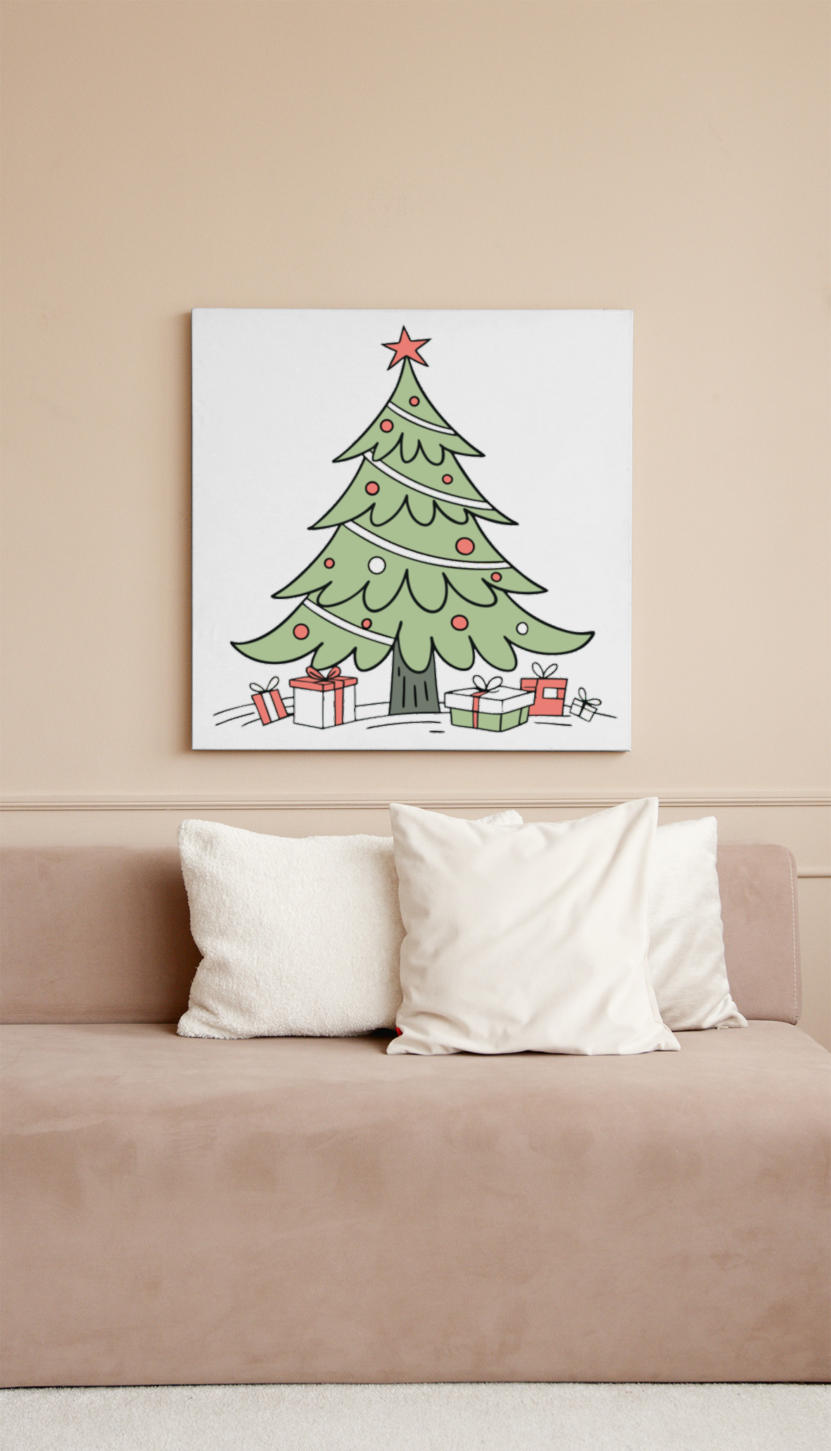 Cadre en bois avec motif de sapin de Noël minimaliste et festive ambiance chaleureuse