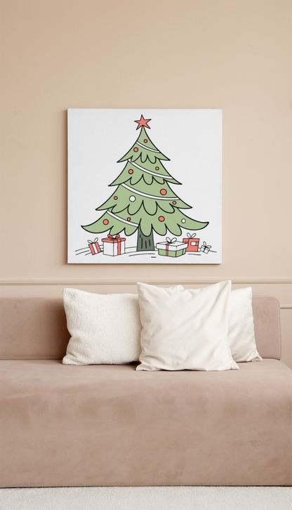 Cadre en bois avec motif de sapin de Noël minimaliste et festive ambiance chaleureuse