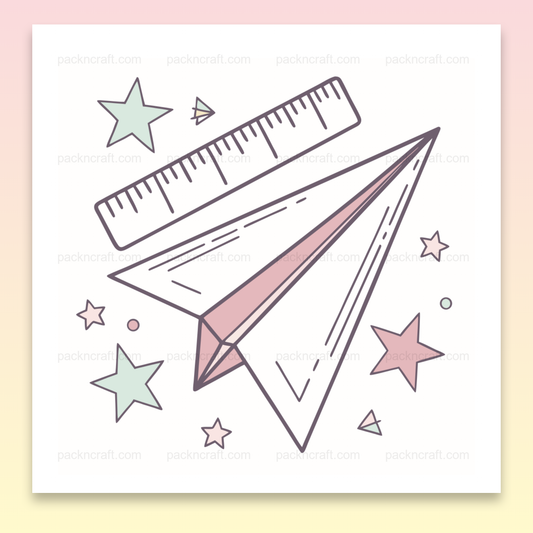 Illustration avion en papier rêveur avec étoiles, usage éducatif et décoratif.