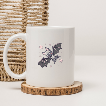 Mug avec chauve-souris kawaii en kimono fleuri pour une touche joyeuse et originale