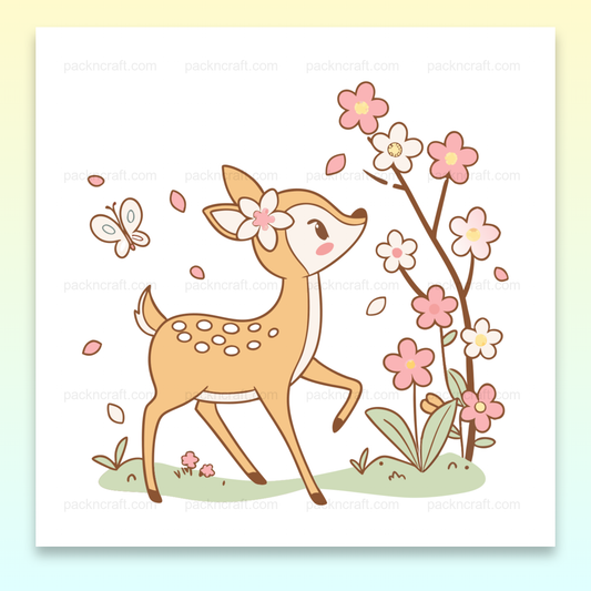 Illustration de faon curieux en style pastel, idéale pour DIY et déco.