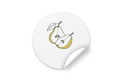 Sticker avec poires joyeuses, style vectoriel fin et thème fruité