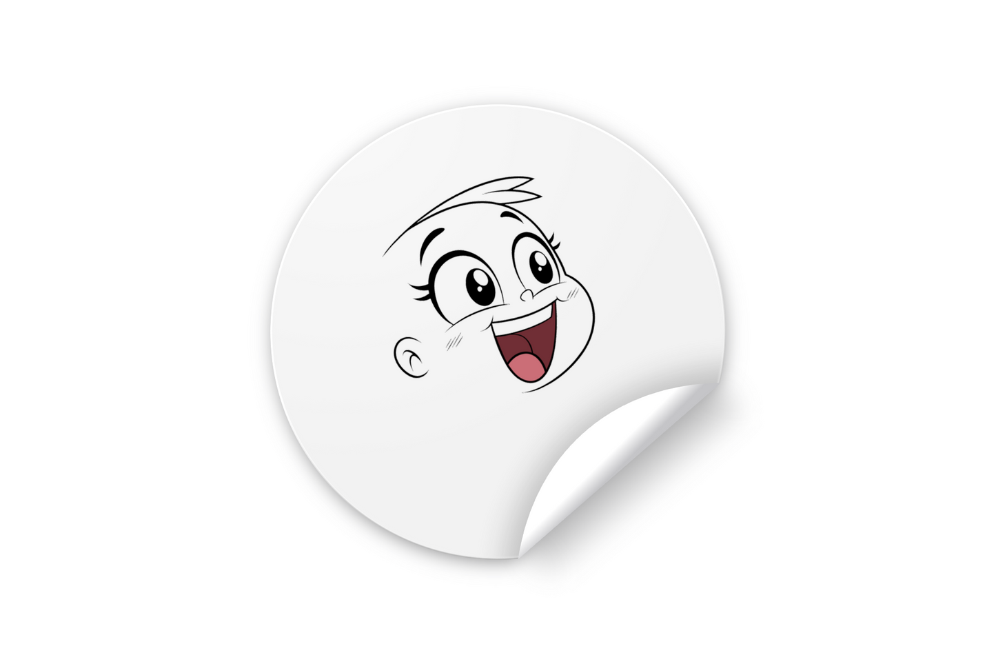 Sticker décoratif avec un visage joyeux cartoon vibrant sur fond blanc