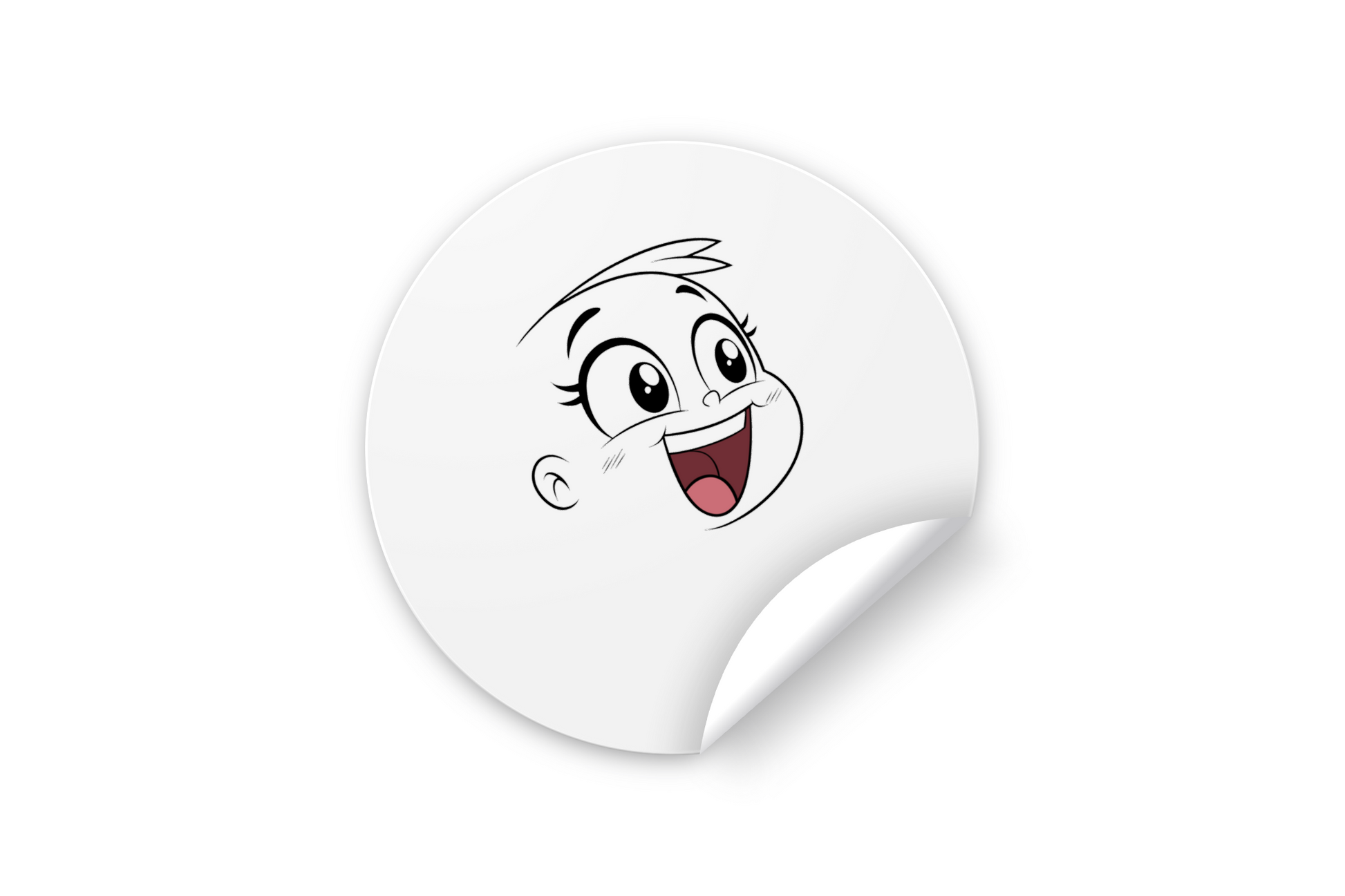 Sticker décoratif avec un visage joyeux cartoon vibrant sur fond blanc