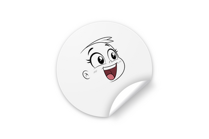 Sticker décoratif avec un visage joyeux cartoon vibrant sur fond blanc