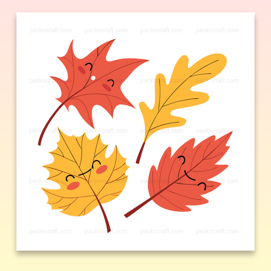 Illustration de feuilles automnales rieuses en style pastel pour projets DIY