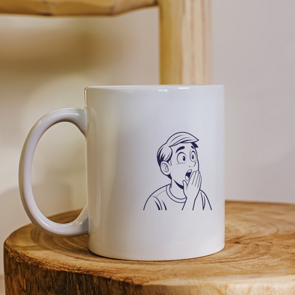 Mug avec ligne épurée d'un garçon étonné, captivant et moderne pour vos pauses café