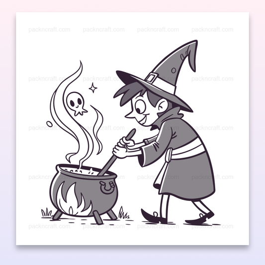 Illustration d'un jeune sorcier avec chaudron pour projets créatifs Halloween