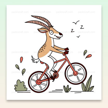 Chèvre souriante sur vélo, illustration vectorielle pour projets DIY et déco.