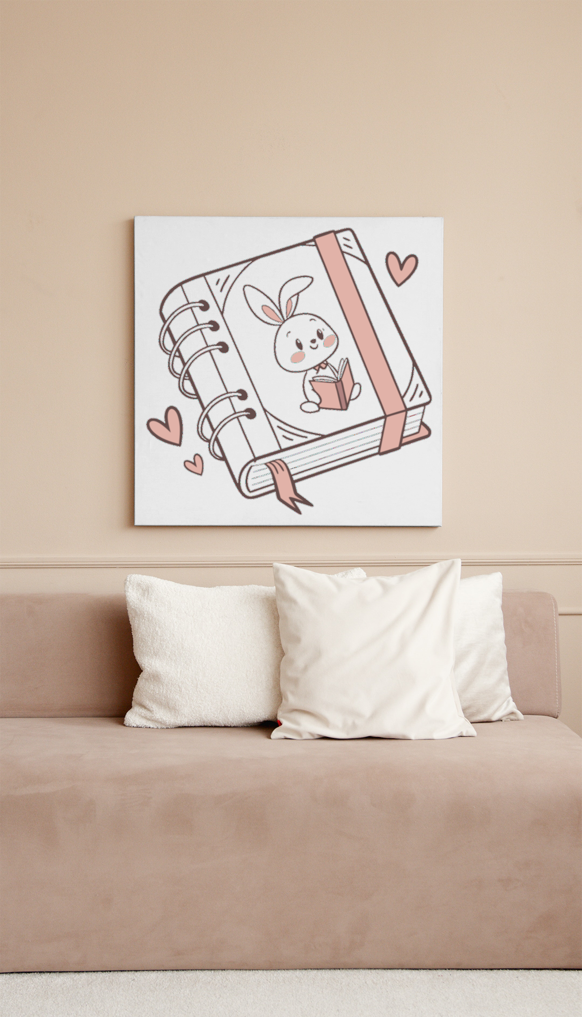 Cadre mignon affichant un lapin pastel charmant en train de lire un livre