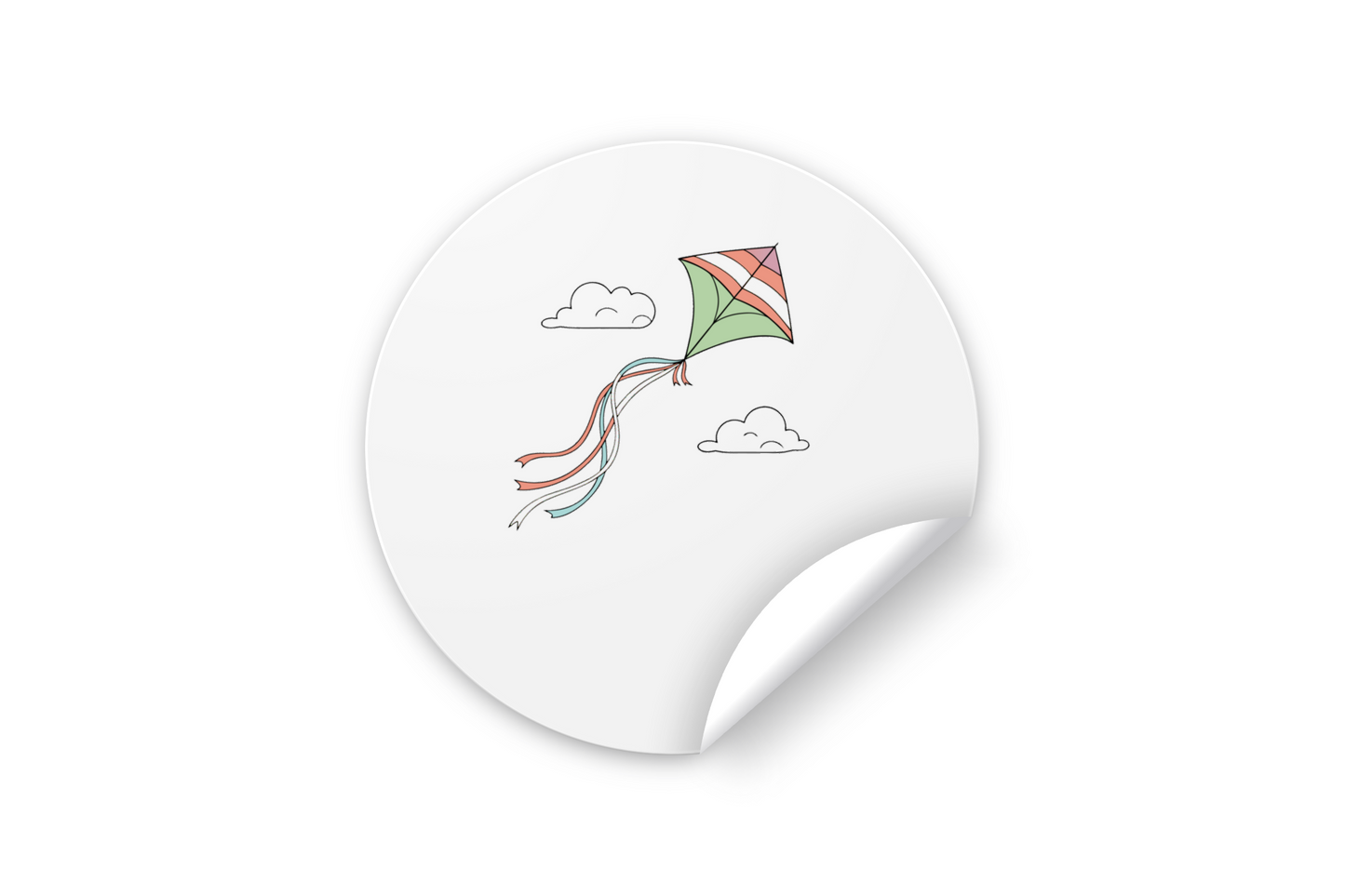 Un sticker vibrant avec un cerf-volant arc-en-ciel flottant évoquant liberté aérienne