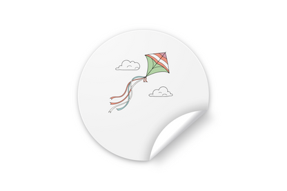 Un sticker vibrant avec un cerf-volant arc-en-ciel flottant évoquant liberté aérienne