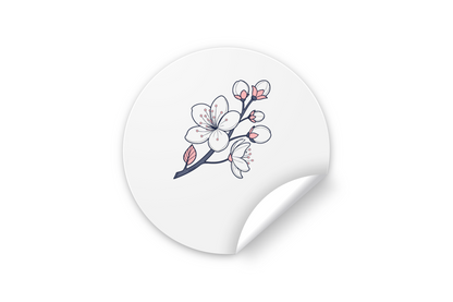 Sticker chic avec icône florale Sakura, capturant une élégance botanique japonaise
