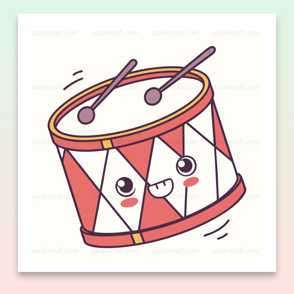 Illustration d'un tambour joyeux dans un style kawaii, idéal pour des projets créatifs.