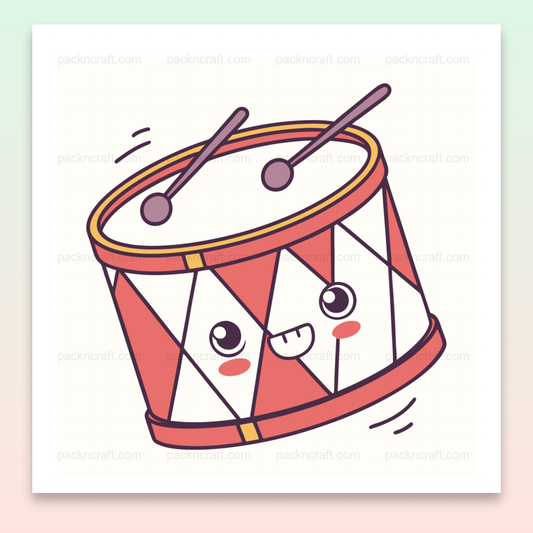 Illustration d'un tambour joyeux dans un style kawaii, idéal pour des projets créatifs.