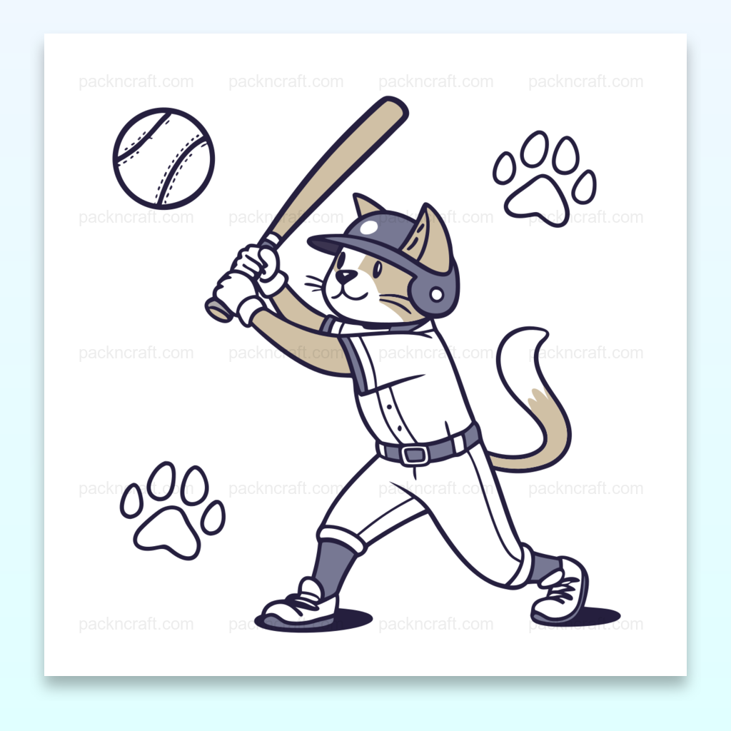 Illustration de chat joueur de baseball en SVG pour projets créatifs