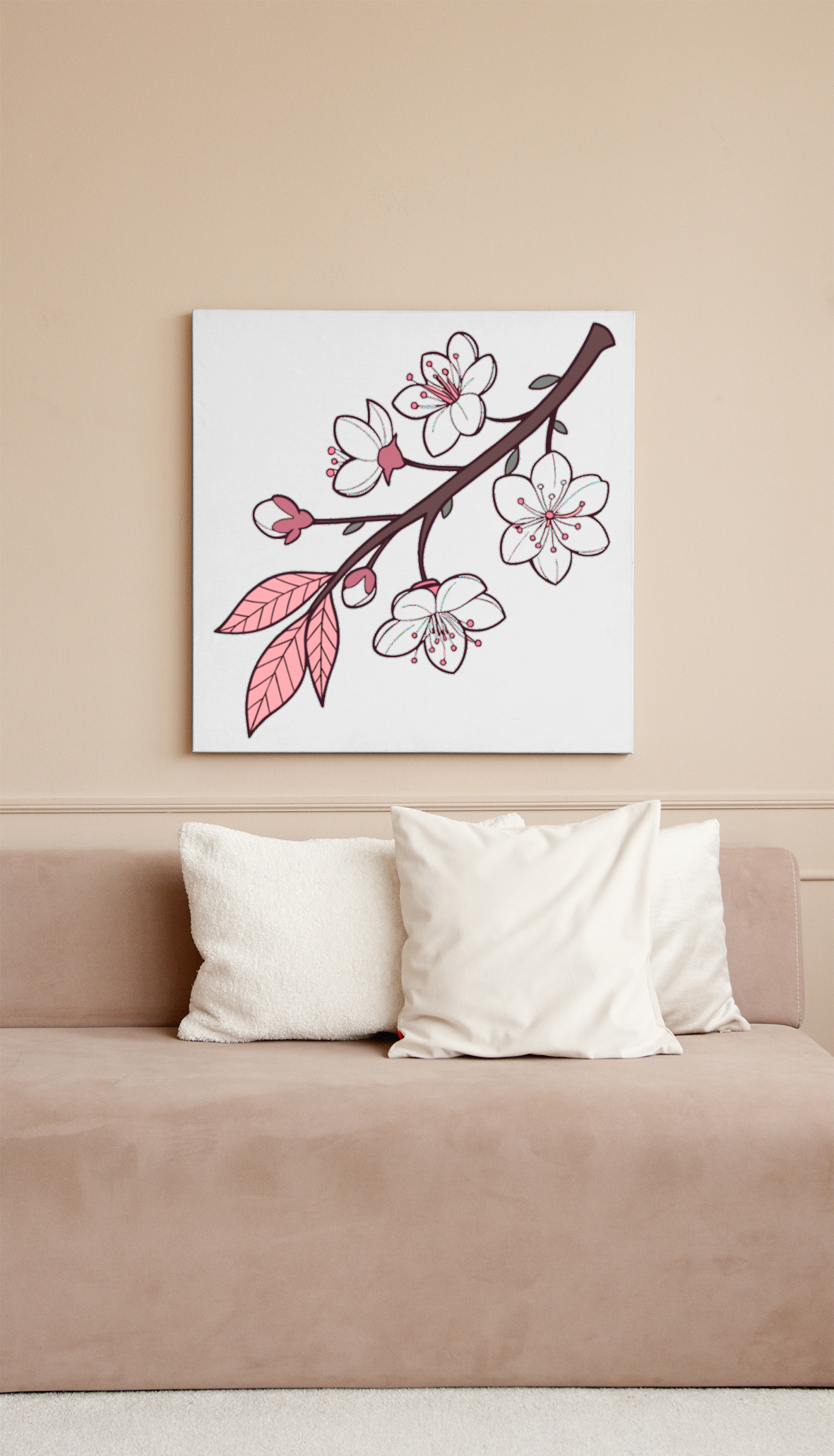 Cadre avec fleurs de cerisier élégantes, ambiance printanière et design épuré